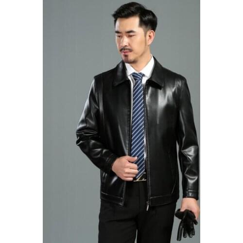 Lapel mens leather jacket slim motorcycle coat men jackets Middle-aged clothes thin jaqueta de couro street fashion black brown