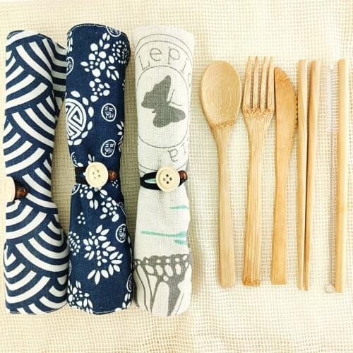Bamboo Cutlery Set Travel Wooden Dinnerware Outdoor Portable Flatware Zero Waste Bamboo Tableware Set