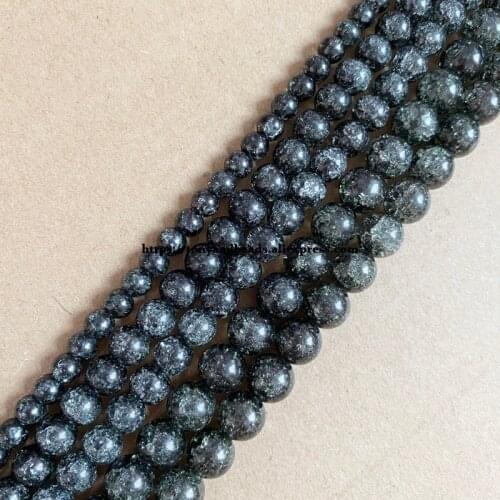 Natural Stone Dark Grey Dyed Snow Cracked Crystal Round Loose Beads 15" 4 6 8 10 12MM Pick Size For Jewelry Making DIY
