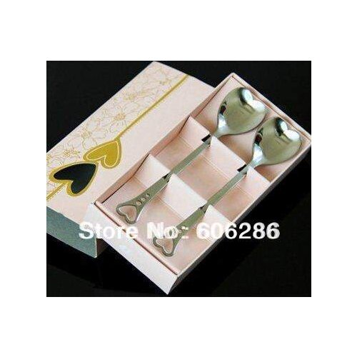 Wholesale 120sets/lot Loving Hearts Stainless Spoon Set for Wedding thank you gift for guest