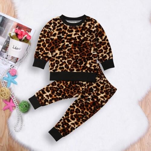 2020 Autumn Winter Kids Baby Girls Clothes Sets Leopard Print Long Sleeve Tops Sweatshirts Pants Tracksuit Outfit Kids Clothing