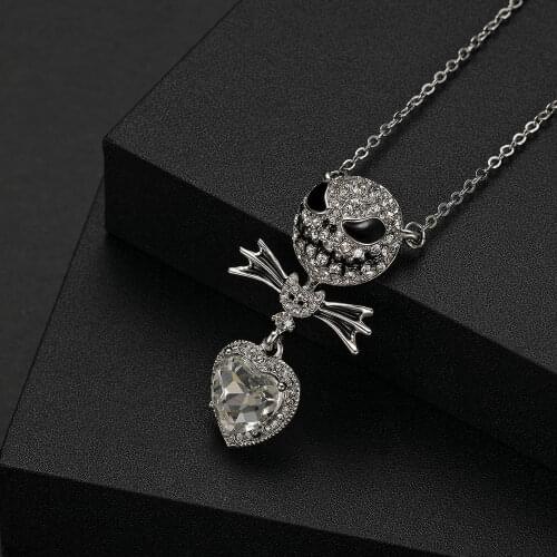 Stainless Steel Crystal Zircon Skull Jack Pendant Necklace Heart Shape Wing Pendant Movie Jewelry Punk Fashion Quality Necklace