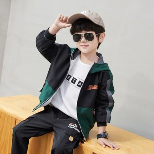 Green Zipper Spring Autumn Boy Coat Overcoat Top Kids Costume Teenage Gift Children Clothes High Quality Plus Size