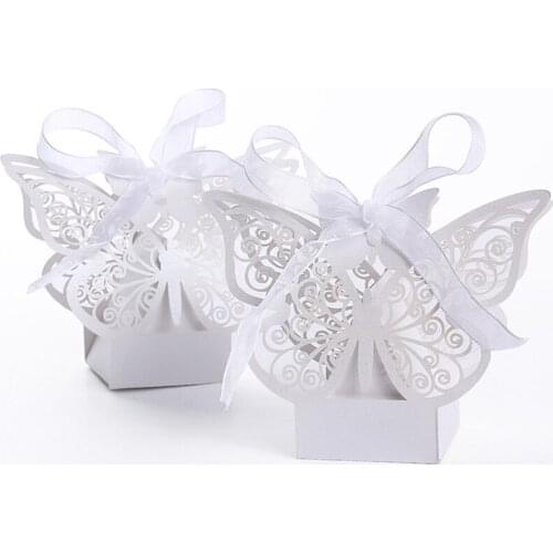 50pcs/lot Laser Cut Butterfly Shape Paper Candy Box Gift Box Packaging Chocolate Cookie Box for Wedding Birthday Party Supplies