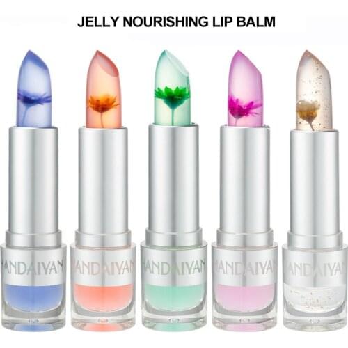 Crystal Flower Jelly Lipstick, Long Lasting Nutritious Lip Balm Lips Moisturizer Magic Temperature Color Change Lip Gloss