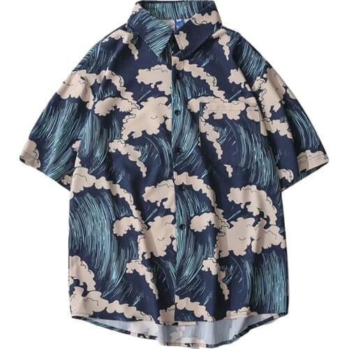 Summer Men Shirt Short Sleeve Korean Male Shirts Xl Xxl New Japanese Style Soft Loose Flower Printed Fashion Casual Streetwear