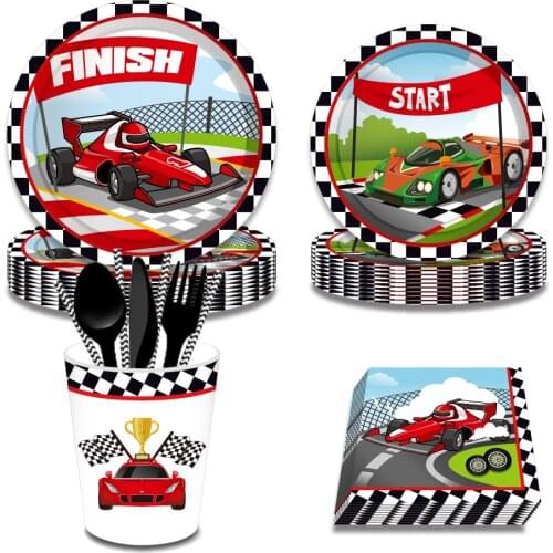 Happy Birthday Cool Racer Theme Party Tableware Baby Shower Cartoon Car Racing Disposable Dinner Dessert Plates Party Decoration
