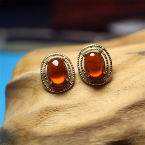 New Fashion Garnet Bohemia Geometric Earrings For Women Classic Vintage Ethnic silver inlay Luxury Jewelry namour Charm Gift