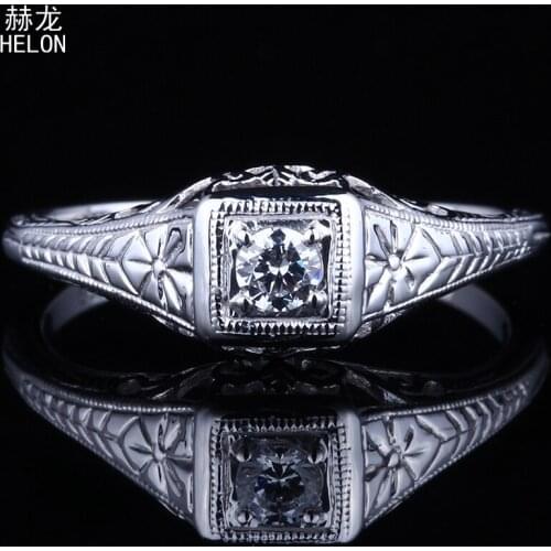 Sterling Silver 925 Vintage Antique Ring Flawless 3mm Round 100% Genuine AAA Graded Cubic Zirconia Engagement Art Nouveau Ring