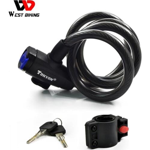 WEST BIKING Bike Lock 4 Digital Code Password Combination Lock Cable With 2 Keys Safety Steel Bike MTB Bike Cycling Bicycle Lock