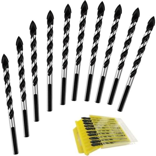 WSFS Hot Multipurpose Drill Bits, 10-Piece 6mm Multi-material Drill Bit Set for Drilling in Tile, Glass, Concrete, Brick, Wood