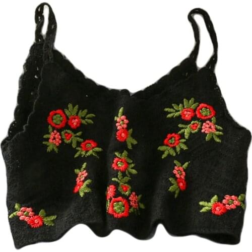 Women Vintage Crochet Knitted Camisole Floral Embroidery Sleeveless Crop Top Bralette Bohemian Beach Bikini Bustier Vest 066C