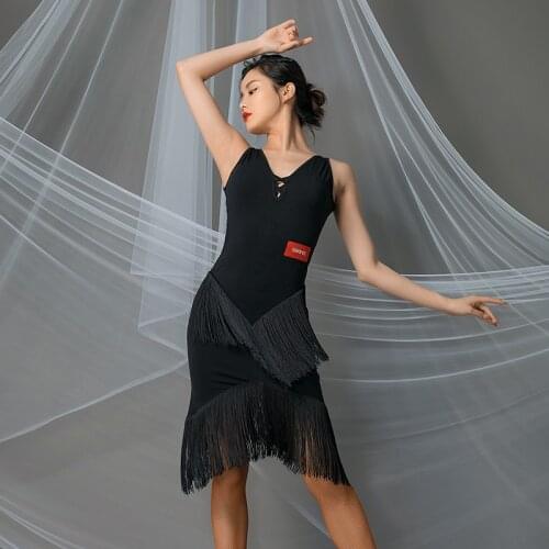 Latin Dance Costumes For Women Sexy Backless Fringe Sling Dress Latin Dance Practice/Performance Clothes Rumba Dancewear VO983
