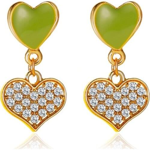Womens Earrings Fashion Sweet Earrings Double Zircon Multicolor Elegant Hearts Shape Jewelry Simple Girls Jewelry Accessories