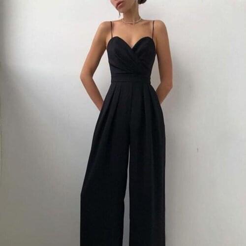Female Jumpsuit Solid Off Shoulder Sexy Sling Romper Casual Elegant Wide Legged Loose Overalls for Beach or Club Plus Size