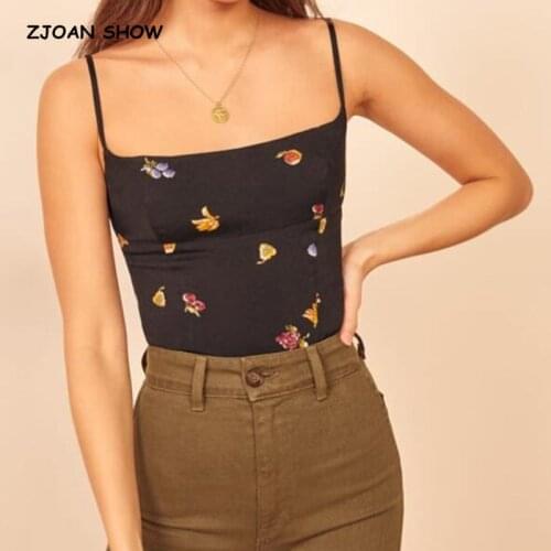 2021 Summer Harajuku Fruit Print Camis Women Spaghetti Strap Tank Tops Retro Cool Girl Sexy Slim Crop Top Tees