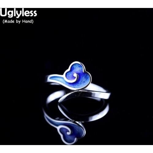 Uglyless Enamel Cloud Ethnic Open Rings for Women Solid Real 925 Sterling Silver Rings Handmade Fine Jewelry Vintage Rings R936