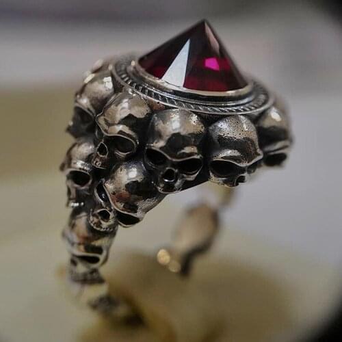 Pyramid Stacked Skull Men Ring Gothic Jewelry Gold Silver Color Boho Retro Masonic Motor Biker Zircon Rings for Women O4M478