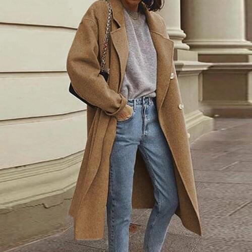 Winter Women Long Sleeve Double-breasted Lapel Coat Jacket Mid-length Overcoat Womens Clothing женская куртка 2021