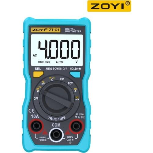 ZOYI ZT-C1 / ZT-C2 / ZT-C3 / ZT-C4 True RMS Auto-ranging Digital Multimeter 4000 Counts AC/DC Voltage Current Resistance Resista
