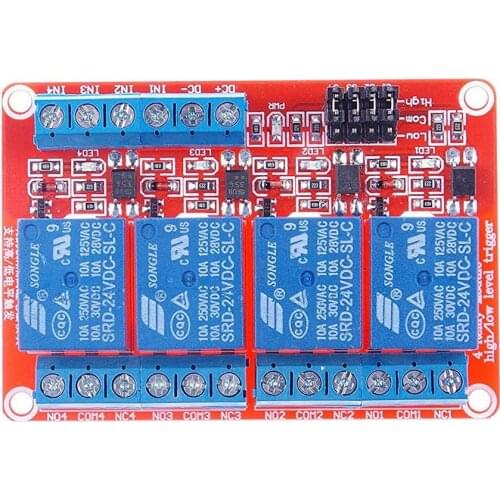 1pcs 4 Channel 5V 12V 24V Relay Module Board Shield With Optocoupler Support High and Low Level Trigger 1-4 Way