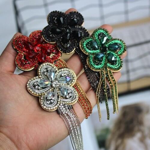 2pcs Heavy hand beaded Flower badges tassel stickers fashion tide show personalized clothing accessories hand sewing