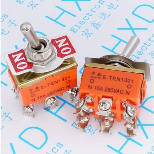 10pcs Toggle Switches E-TEN1321 250V 15A switch shaking head rocker switch for power switch ON-ON 6 feet 2 files