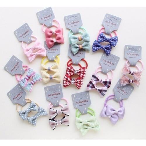 2PCS New Cute All-match Brown Lattice Bowknot Princess Kids Elastic Hair Bands Baby Headdress Children Ropes Girls Accessories