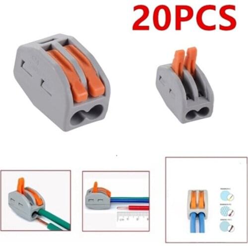 20PCS Quick Reusable Spring Lever Terminal Block Electric 2P Cable Connector Wire 2Way