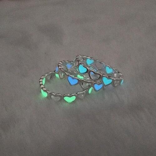 2021 New Korean Trendy Vintage Luminous Heart Metal Rings for Women Couple Jewelry Gifts Creative Glow In Night Adjustable Ring