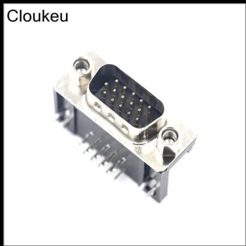 5Pcs DR15 pin Male Bending Pin 90DEG connector VGA serial port DB15M adapter 3 row foot