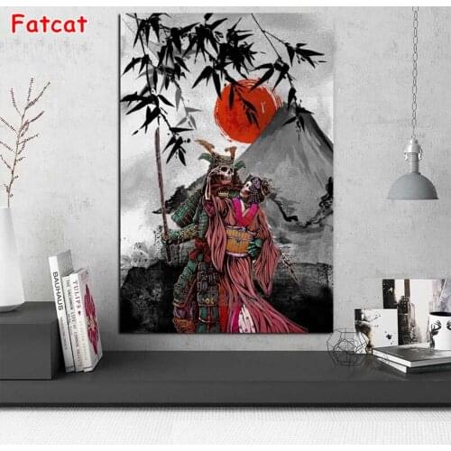 5D Diy Diamond Embroidery Samurai Couple Skeleton Modern Wall Art Full Square Round Rhinestone Mosaic Cross Stitch Decor PP1519