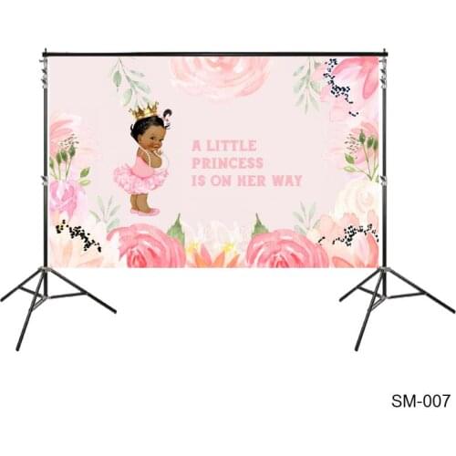 A Little Princess Is On Her Way Baby Shower Party Backdrop Girl Babyshower Banner Pink Floral Baby Shower Background Crown Pearl