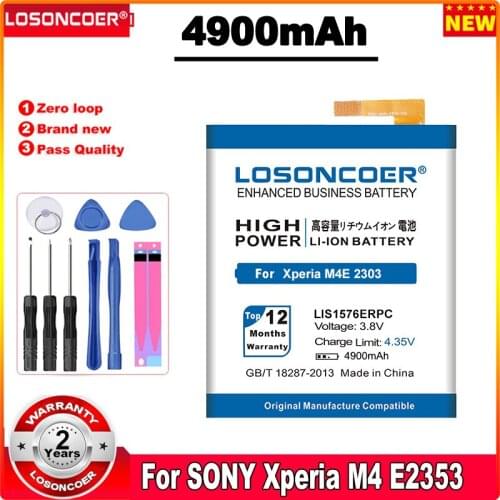 LOSONCOER 4900mAh Battery LIS1576ERPC For SONY Xperia M4 Aqua E2303 E2333 E2353 AGPB014-A001 Phone Battery