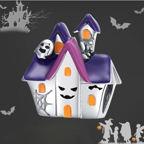Bamoer 925 Sterling Silver Haunted House Charm for Original Silver Plated platinum Bracelet Fine Jewelry DIY Bangle BSC324