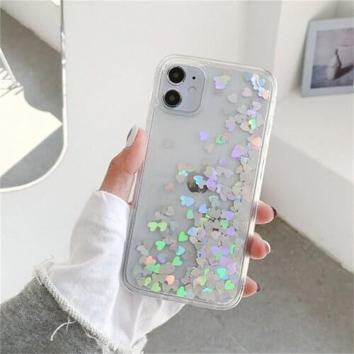 Glitter Colorful Quicksand Big Love Heart Transparent Phone Case For iPhone 11 12 Pro X XR XS Max SE 2020 7 8 Plus Hard PC Cover