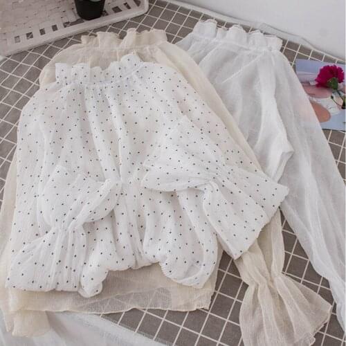 Blouses Women Long Sleeve Chiffon Solid Kawaii Turtleneck Flare Shirt Top Female Trendy Womens All-match Korean Style Blouse