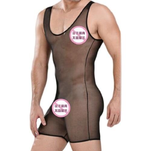 Brand men underwear Sexy man bodysuits panties male gauze translucent jumpsuit shapers boxer