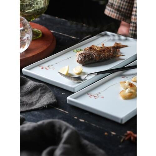 Household ceramic dinner plate hand-painted rectangular plate salad sushi plate tray fish plate hotel plate tea tray Chinese