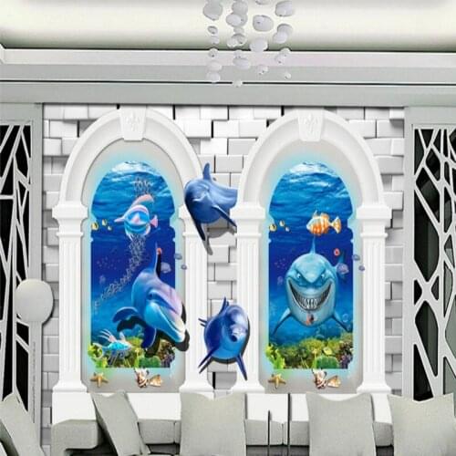 Photo wallpaper 3D European arches wall mural restaurant living room custom wallpaper submarine world dolphins shark mural