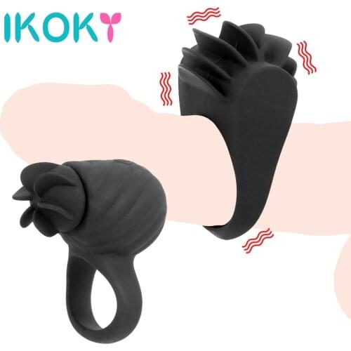 IKOKY Vibrator Penis Ring Sex Toys for Men Cock Ring Delay Ejaculation 3 Speed Rotating Tongue Vibrator Clitoris Stimulator