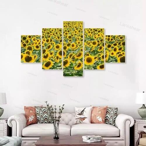 Canvas Calligraphy Painting 5 Panel Sunflower Wall Artwork Garden Posters and Prints Nordic Home Living Room Decoration