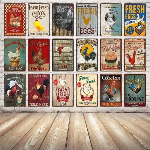 [ Kelly66 ] Farm Fresh Chicken Eggs Vintage Metal Sign Tin Poster Home Decor Bar Wall Art Painting 20*30 CM Size y-1437