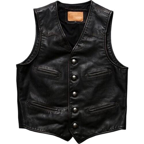 Cowhide Genuine Leather Vests For Men 2021 Motorcycle Biker Male Real Leather Motor Waistcoat Vintage Casual Sleeveless Jackets