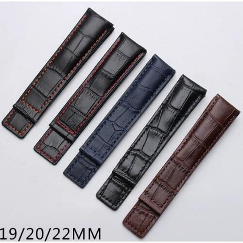 Shengmeirui 19MM 20MM 22MM leather strap FOR CARRERA AQUARACER MONACO mens watch band Black brown blue bracelet Without buckle