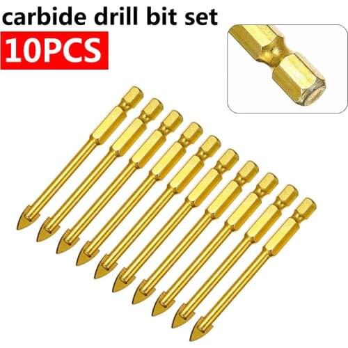 10Pcs Tungsten Steel Glass Drill Bit Set 2 Cutting Edges Tile Glass Cross Spear Head Drill Bits for Glass Mirror Tile Ceramic
