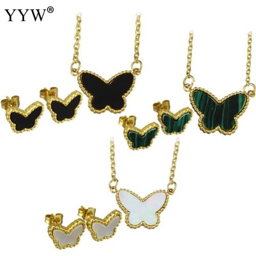 New Arrival 3 Colors Butterfly Pendant Necklace And Earrings Stainless Steel Fine Jewelry For Women Wedding/Birthday Party Gifts