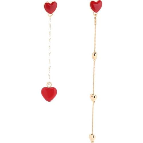 Simple Sweet Charms Red Heart Pearl Long Earrings For Women S925 Needle Cute Girl Gift Trendy Jewelry Accessories