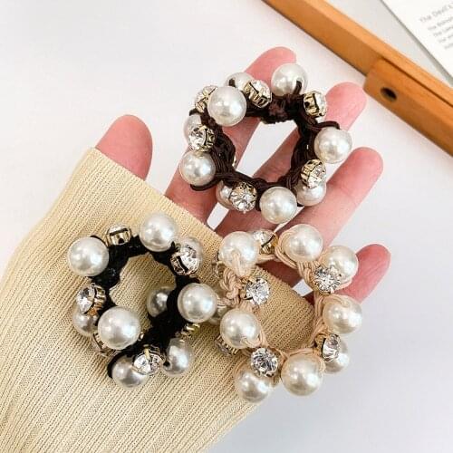 French Style Luxury Pearls Rhinestone Scrunchie Ponytail Hold Hair Bands Headband Hair Tie Rubber Bands Fashion Hair Accessories