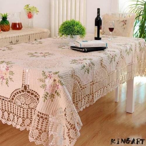 Luxury Table Cloth Party Flower Cloth Crochet Round Rectangular Table Cloth Embroidery Tablecloth Christmas Dinning Table Cover